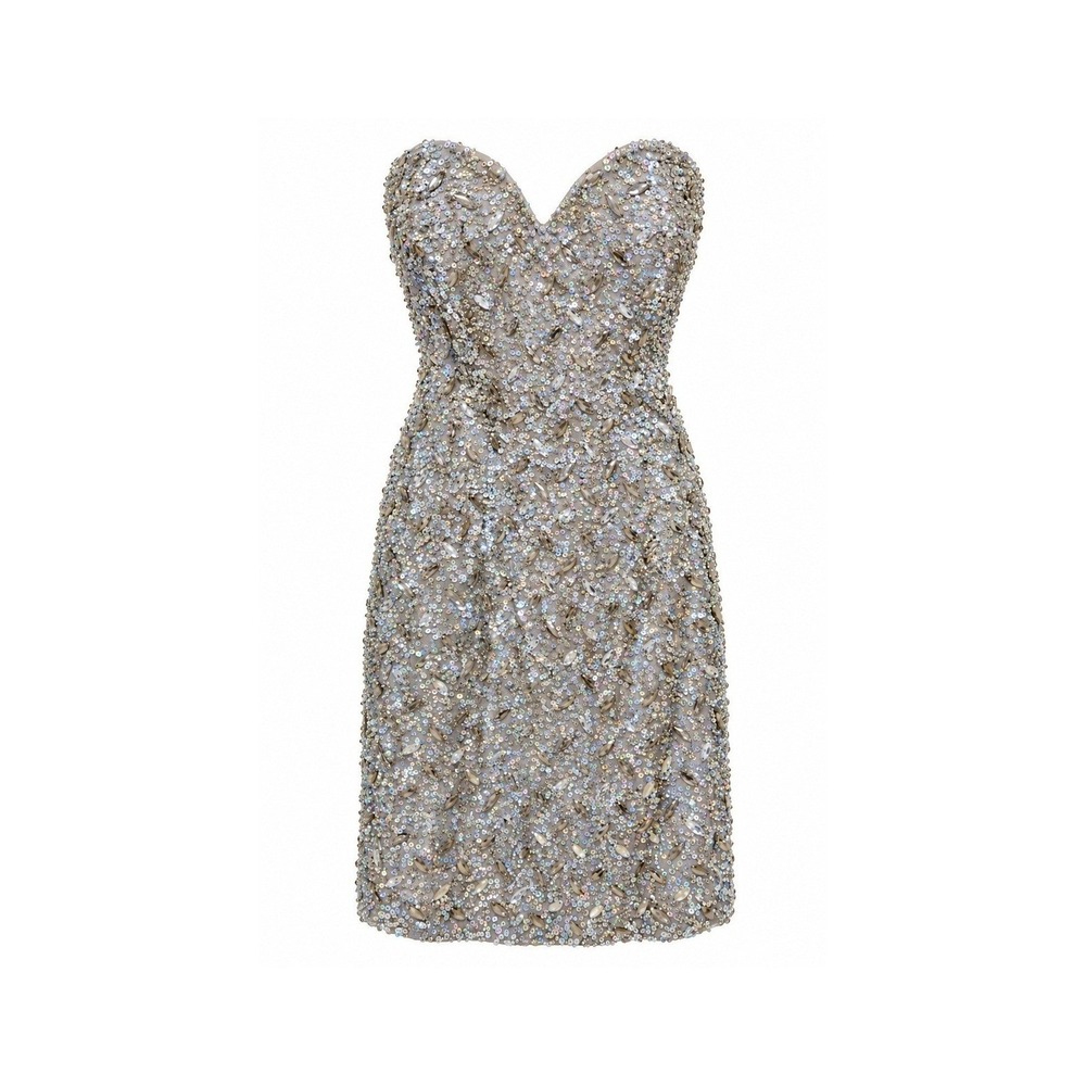 NWT Scala Camille La Vie Womens 6 Silver Silk Rhinestone Sequin Cocktail Dress